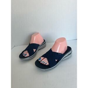 SKECHERS‎ GO WALK ARCHFIT COMFORT SANDAL SHOES BLUE & GRAY OPEN TOE SLIP ON SZ 9